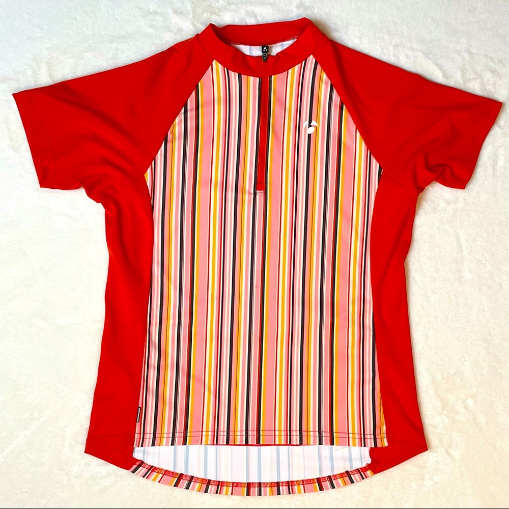 Bontrager Solstice Cycling Shirt Orange and Multi Striped Sz M